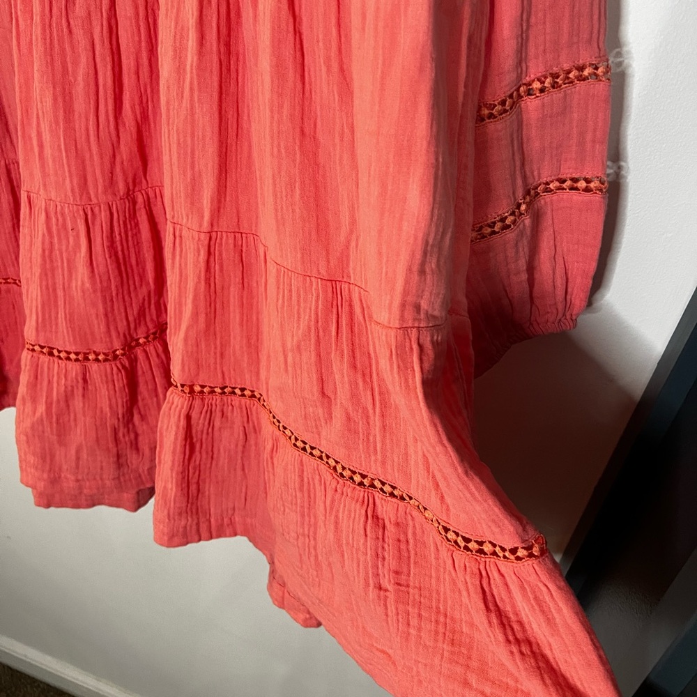 Women's Coral Tiered Mini Dress with Button Placket - Picture 4 of 6